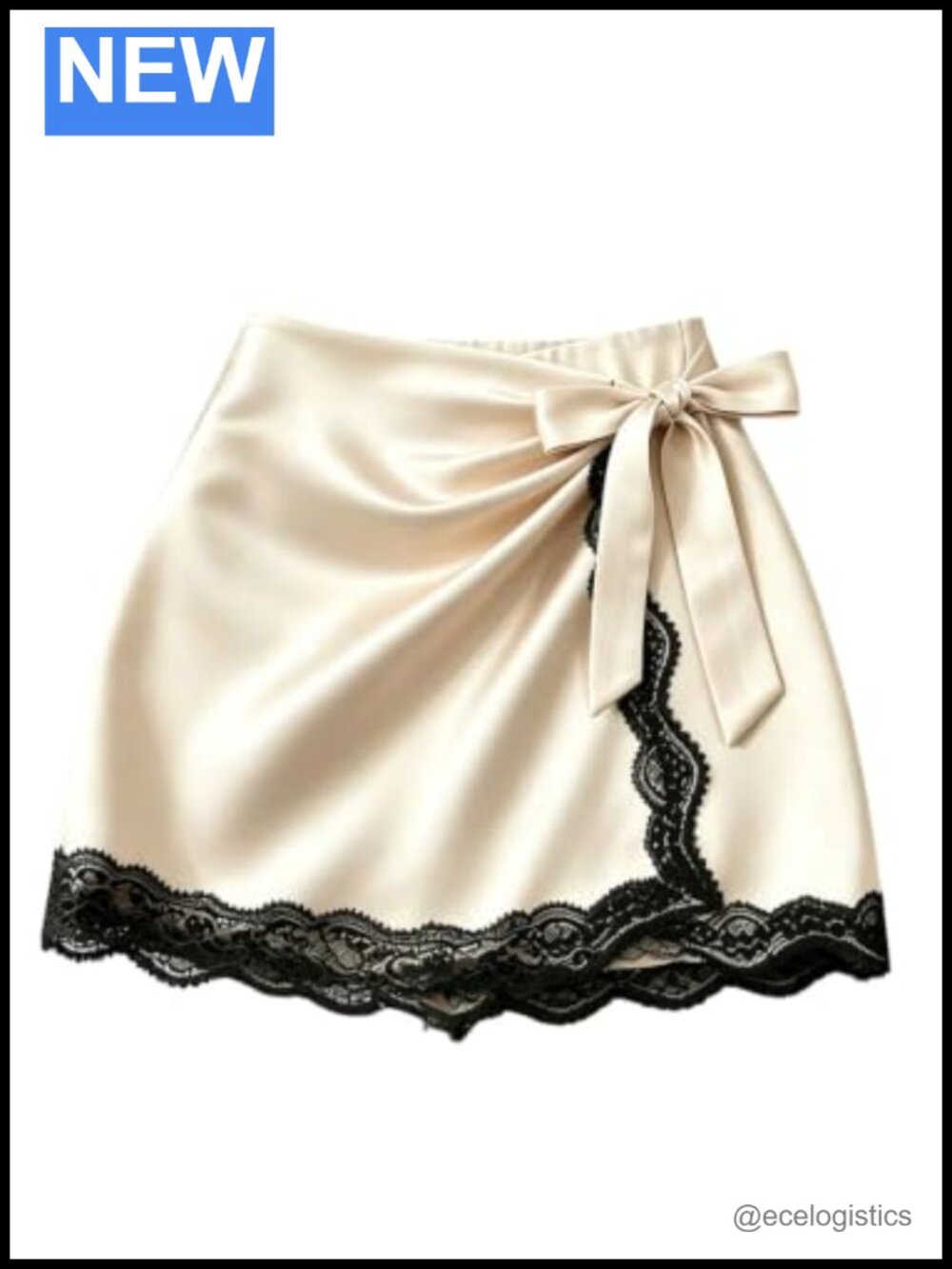 Women's Satin Lace Asymmetrical Wrap Mini Skirt Self Tie Side Office Dressy